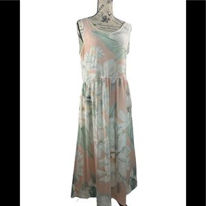 Pink & Green Floral Sleeveless Pocket Maxi Dress